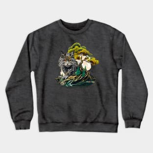 Wild Yokai Cat Bonsai Landscape Crewneck Sweatshirt